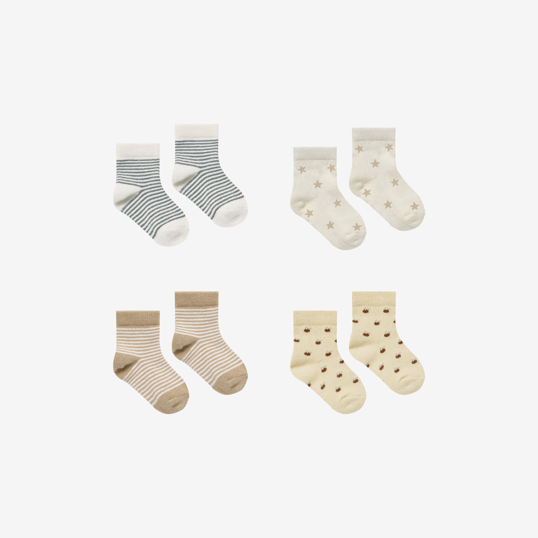 Organic Print Socks 4-Pack - Stripes+Doves+Apples