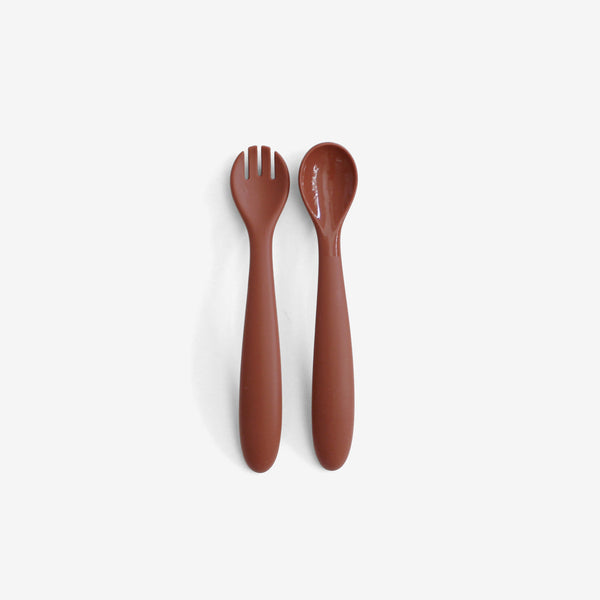 Baby's First Silicone Fork & Spoon Set - Red Rock