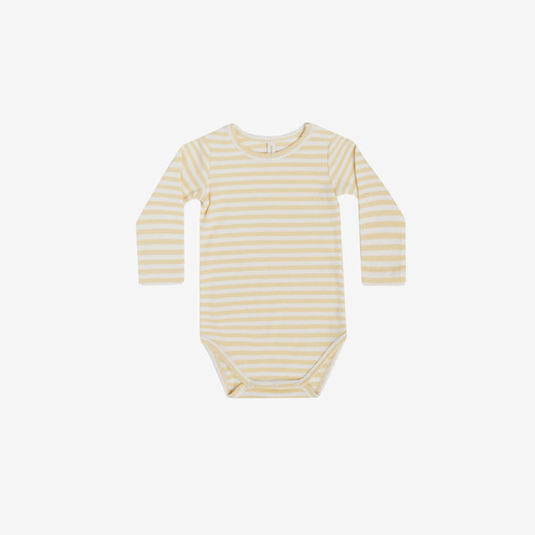 Organic Cotton Ribbed L/S Bodysuit Onesie - Yellow Stripe
