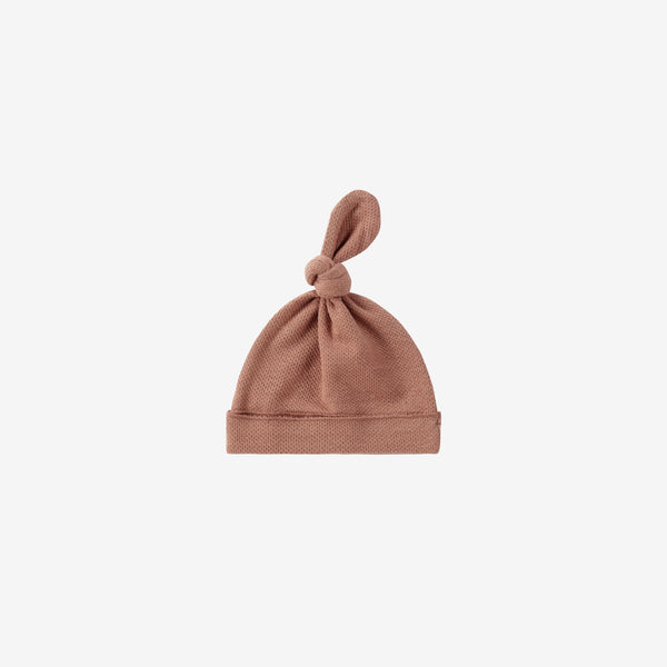 Organic Cotton Knotted Baby Hat - Terracotta Pointelle